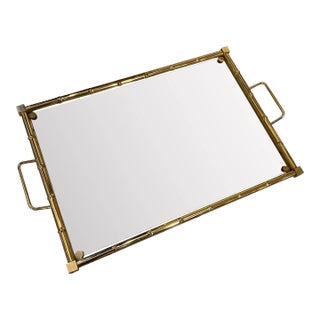 1970s Mid-Century Modern Brass and Glass Rectangular Italian Serving Tray For Sale