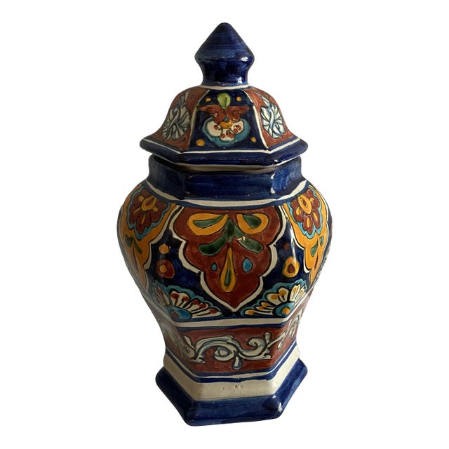 Vintage 1980's Handpainted Mexican Ginger Jar For Sale