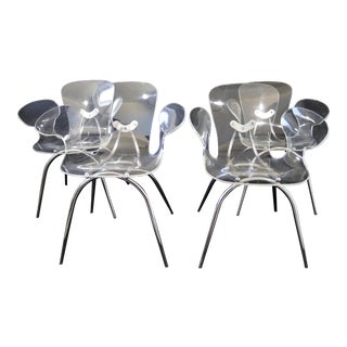 Mid Century Modern Clear Lucite Acrylic Dining Accent Armchairs 1970s - Set of 4 For Sale