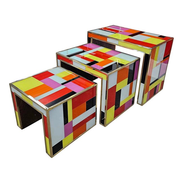Glass Nesting Tables, 1980s, Set of 3 For Sale - Image 4 of 9