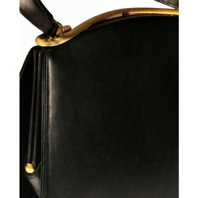 1960’s Dorian Textured Black Leather Kelly Bag For Sale - Image 9 of 10