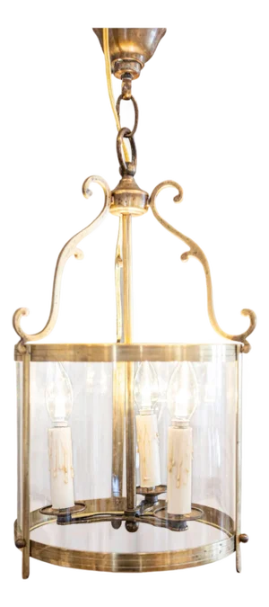 Graceful 20th Century French Brass Lantern with Curved Detailing