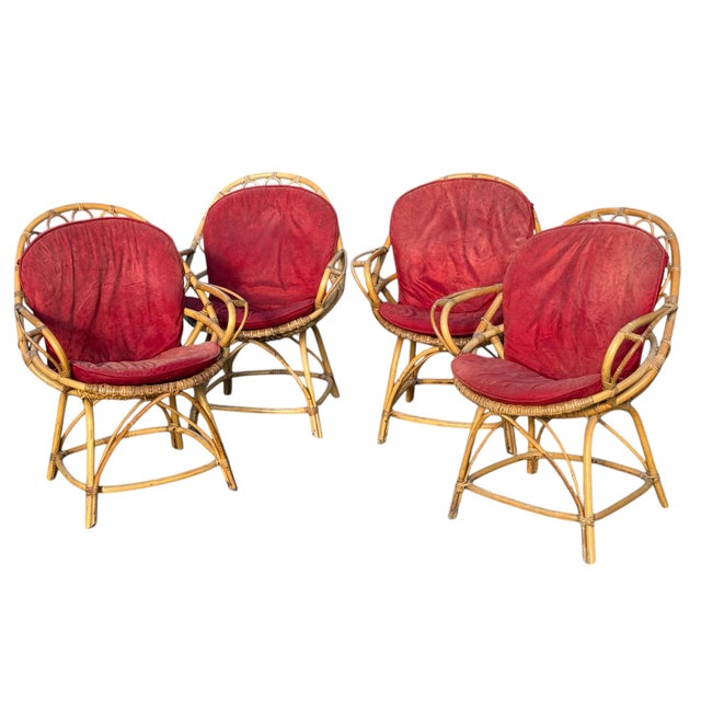 Rattan Armchairs, France, 960s, Set of 4 For Sale - Image 10 of 14