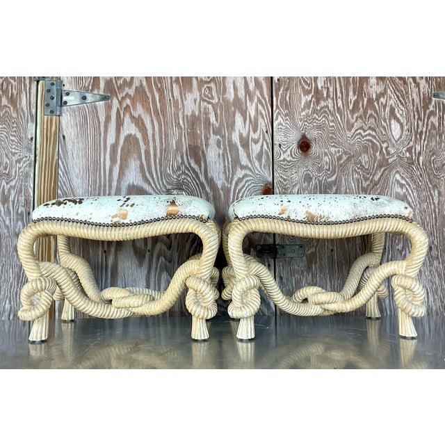 Vintage Regency Rope and Knot Stools - a Pair | Chairish