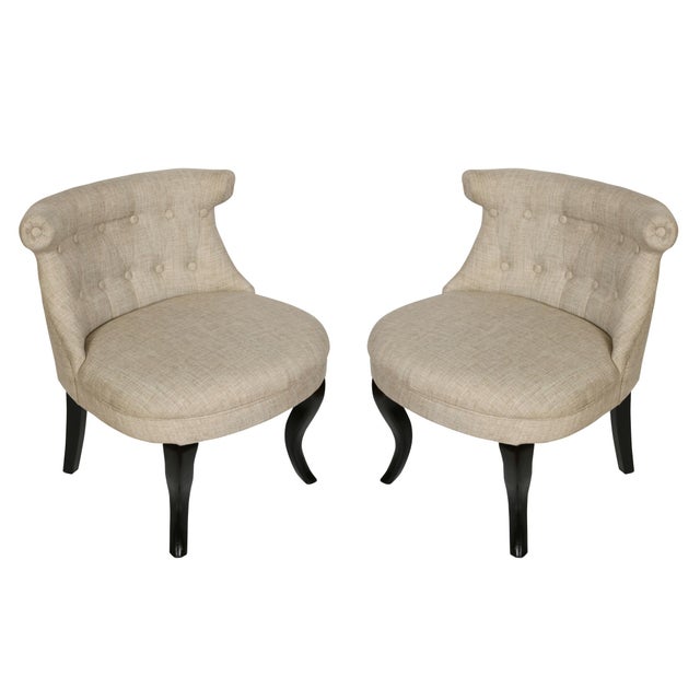 Pair of Vintage Tufted Slipper Chairs For Sale - Image 4 of 4