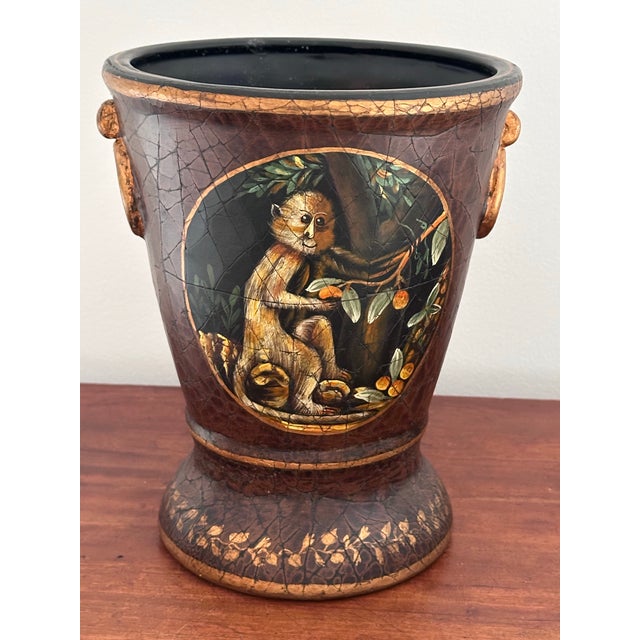 Traditional Sarreid Ltd. Ceramic Monkey Cachepot Planter For Sale - Image 3 of 9