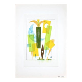 Leo Guida, Geometrical Wood, Original Watercolor On Paper, 1970s For Sale