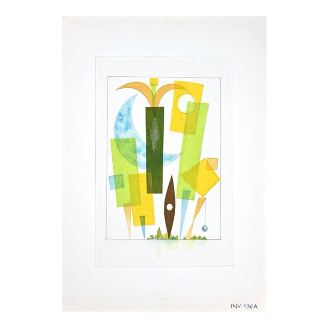 Leo Guida, Geometrical Wood, Original Watercolor On Paper, 1970s For Sale