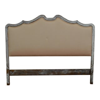 French Provincial Vintage Distressed Painted Upholstered Full Size Headboard For Sale