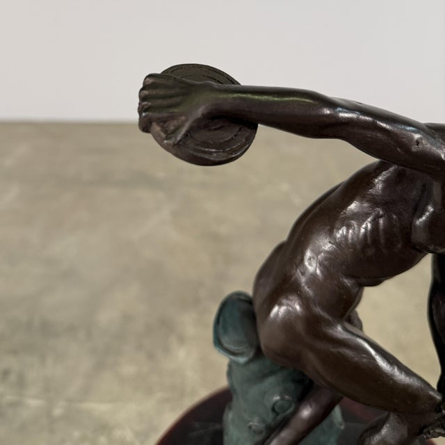 Neoclassical Bronze Classical Athlete Sculpture After Discobolus, Greco-Roman Athlete, 12” H For Sale - Image 3 of 16
