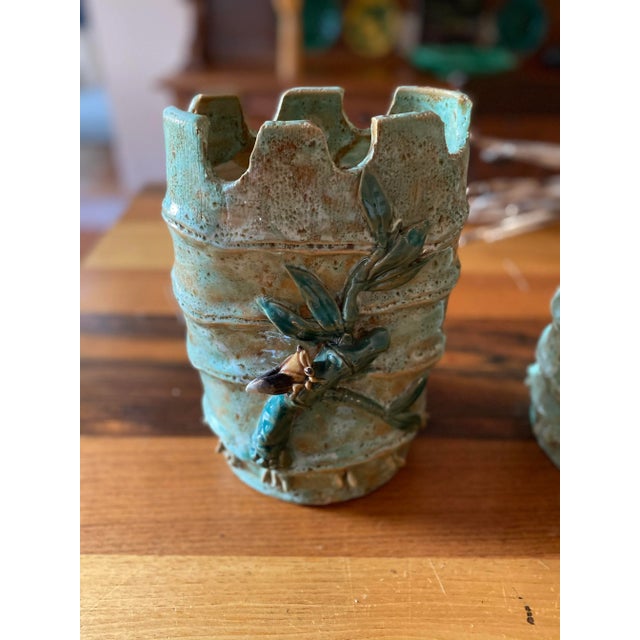 Ceramic Vintage 1960s Japanese Earthenware Vases in the Shape of Bamboo For Sale - Image 7 of 13