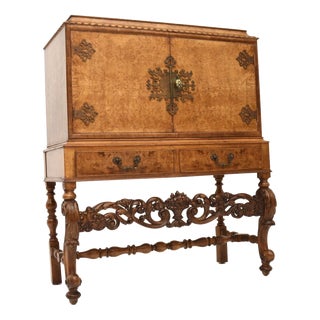Antique Burr Walnut Cocktail Cabinet, 1920s For Sale