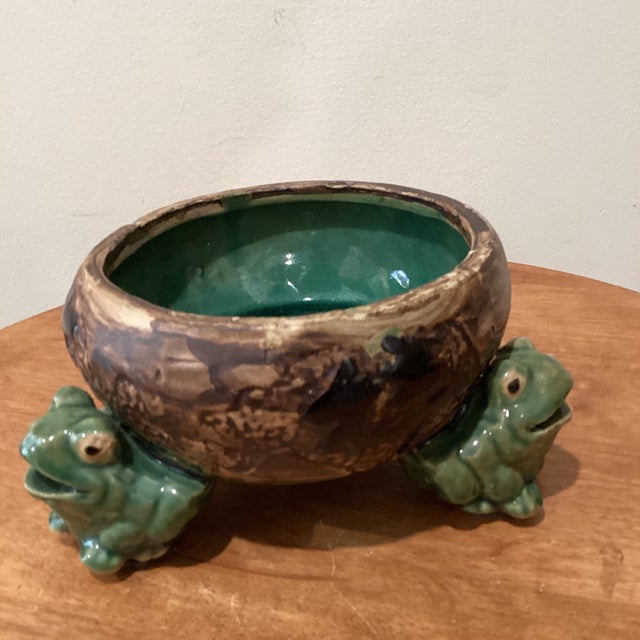 Vintage Chinese Ceramic Glazed Crackle Planter With Frog’s Caligraphy, Signed For Sale - Image 11 of 12