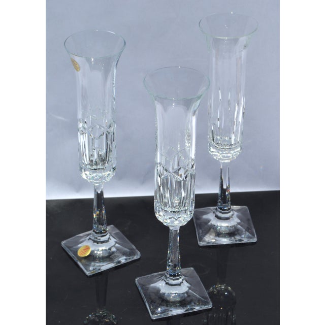 Victorian Vintage Cristallerie Zwiesel Crystal Etched Flutes Champagne Glasses - Set 3 For Sale - Image 3 of 9