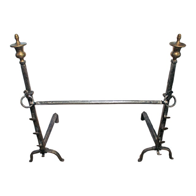 Late 19th Century English Brass & Iron Andirons - a Pair For Sale