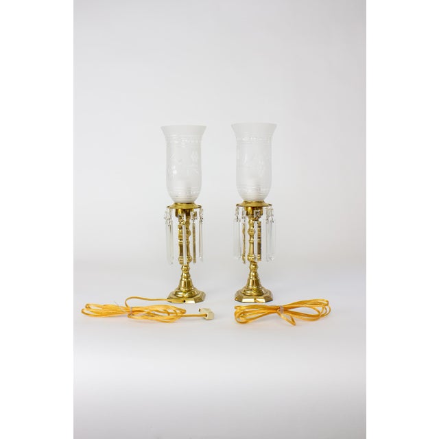 Brass Hurricane Lamps With Crystals a Pair Chairish