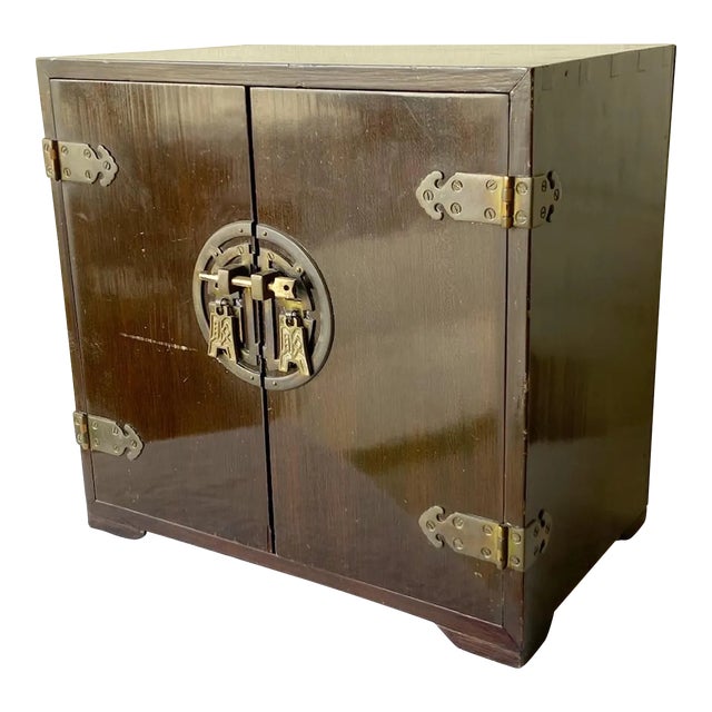 Chinoiserie Wooden and Brass Jewelry Chest For Sale