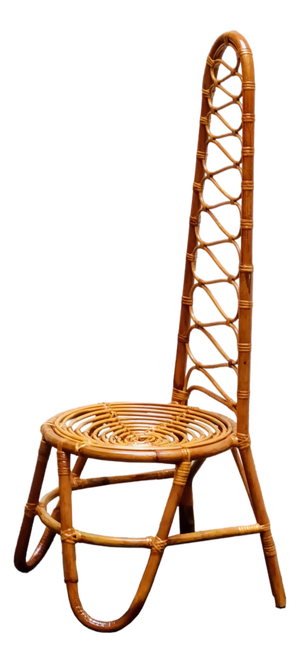 French Riviera Rattan and Bamboo Side Chair, France, 1960s