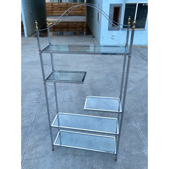 Mid-Century Modern Polished Steel Staggered Glass Shelf
