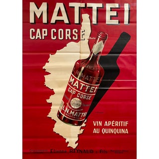 Large Mattei Cap Corse Advertising Poster by Rene Bougros, 1950s For Sale