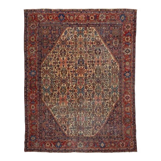 Vintage Bidjar Rug – 100% Wool Hand-Woven Persian Area Rug, Ivory Medallion For Sale