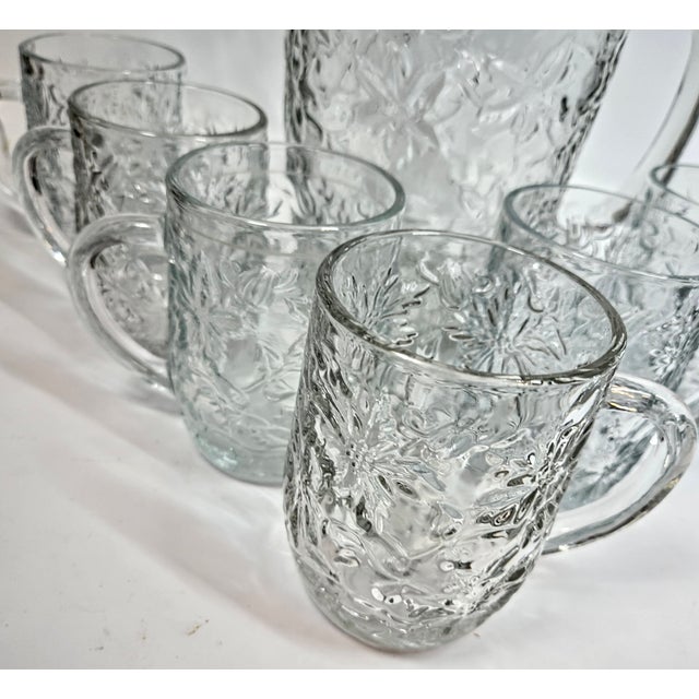 Transparent Crystal Christmas Pitcher and Mugs- Set of Nine For Sale - Image 8 of 8