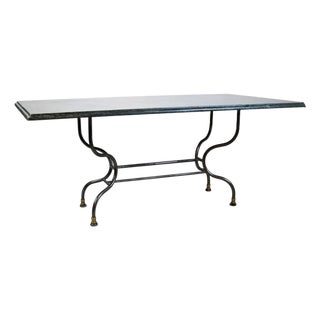Contemporary Steel and Marble Dining Table With Sculptural Base and Brass Accents For Sale