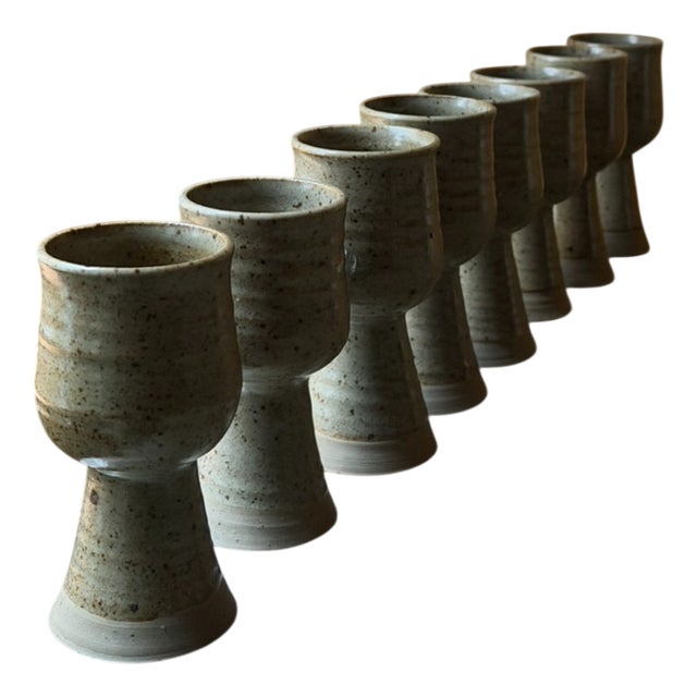 Handmade Speckled Stoneware Goblets, Set of 8 For Sale