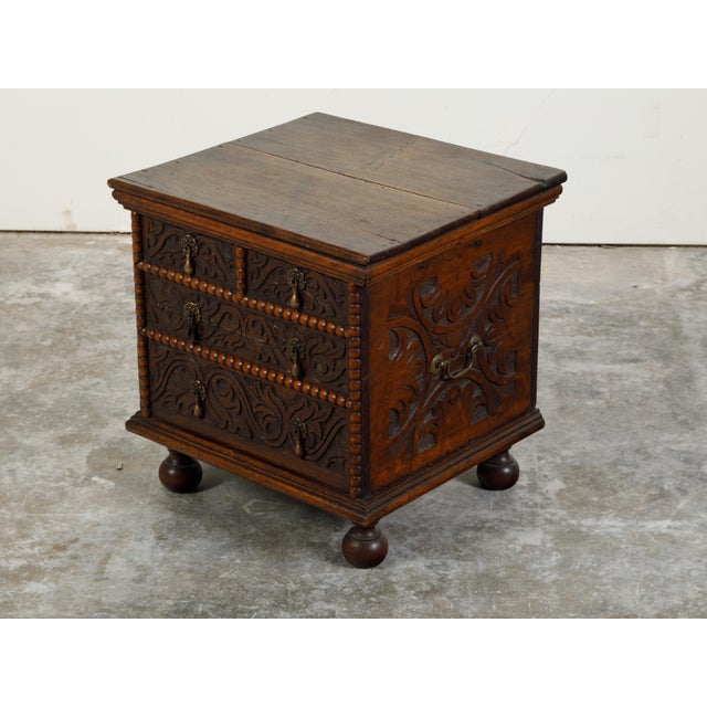 Late 18th Century Oak Box with Faux Drawers, Handles and Carved Scrolls For Sale - Image 12 of 12