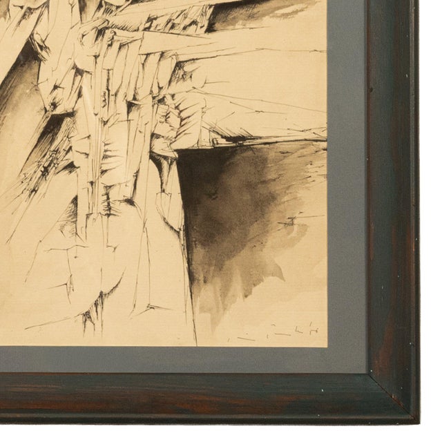 Italian Mid Century Abstract Modernist Ink & Watercolor Painting "Fragmentation" by Gio Pomodo, 1956ro, 1956 For Sale In Portland, OR - Image 6 of 13
