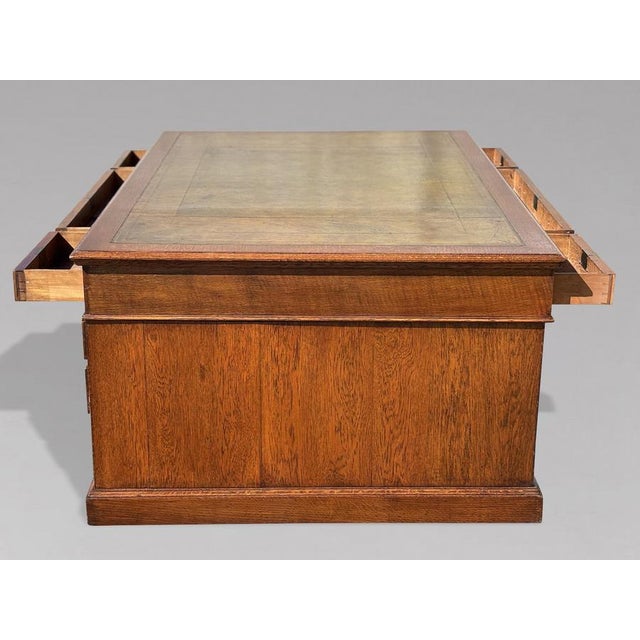 Large Antique Oak Pedestal Partners Desk, 1880 For Sale - Image 8 of 13