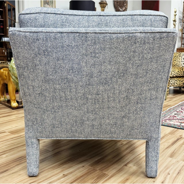 Mid 20th Century Newly Upholstered Vintage MCM Parsons Chair in Blue Tweed For Sale - Image 5 of 7