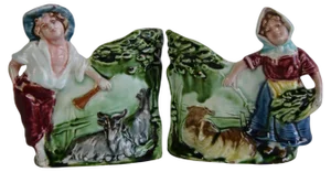 Shepherd and Shepherdess Majolica Flower Vases from HK, 1890s, Set of 2