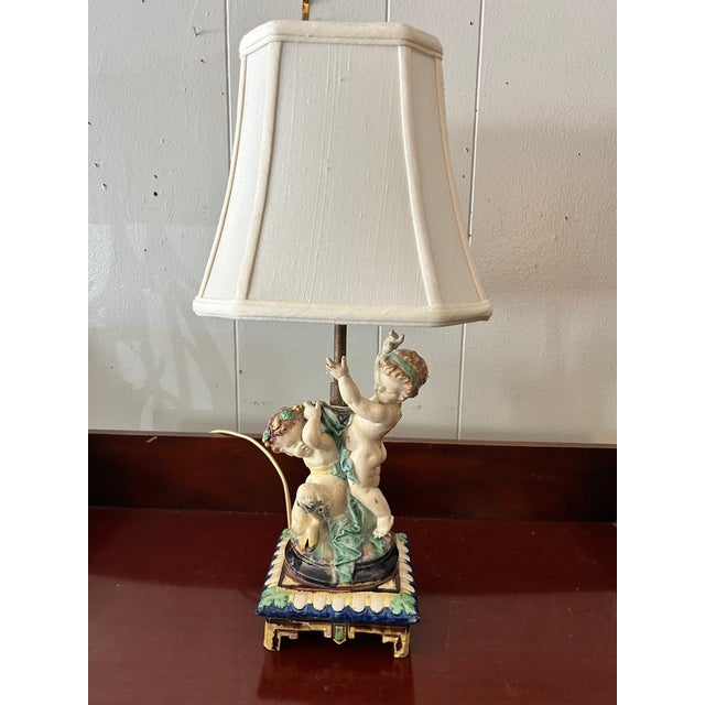 Vintage Porcelain Cherub Table Lamp For Sale - Image 10 of 14
