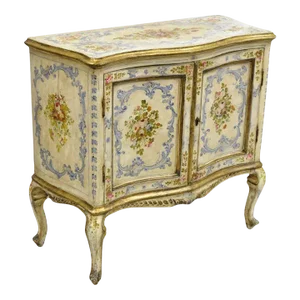 19th C. Italian Venetian Hand Painted Demilune Buffet Cabinet With 3 Drawers