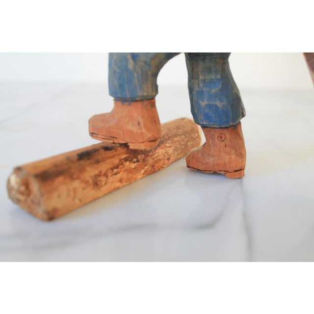 Vintage Hand-Carved Wooden Figurine For Sale - Image 11 of 14