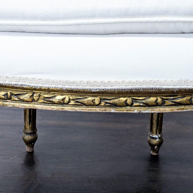 Vintage White Upholstered Lounge Chair With Ornate Gold Wooden Frame For Sale - Image 12 of 16