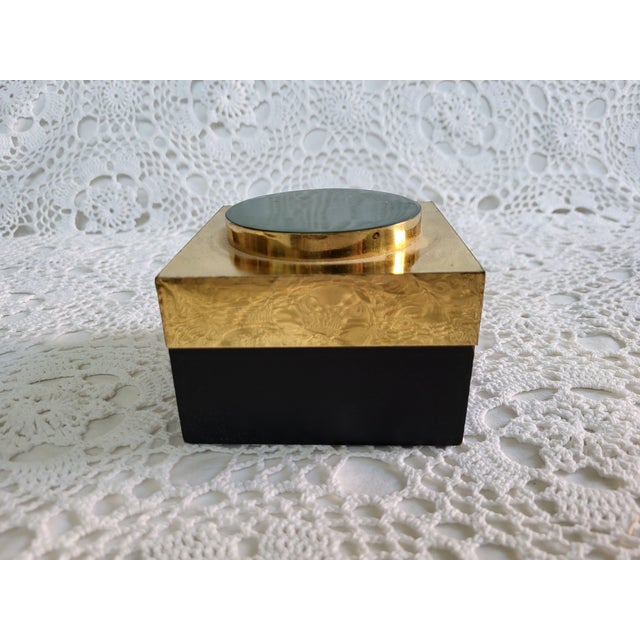 2000 - 2009 Finish Pottery Barn Decorative Wooden Box With Black, Green & Gold Leaf For Sale - Image 5 of 5