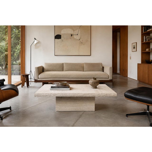 Designed and manufactured in Italy during the 1970s, this rectangular Italian modern live-edge travertine coffee table by...