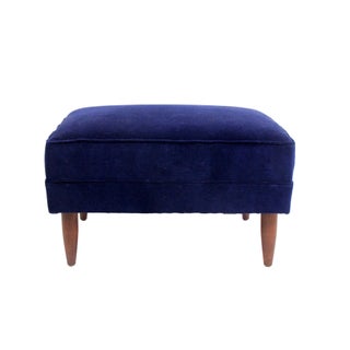 Vintage Navy Blue Velvet Ottoman For Sale