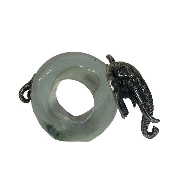 Vintage Safari African Wildlife Animals Handblown Glass & Pewter Napkin Rings - Set of 8 For Sale - Image 12 of 18