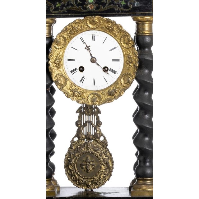 Clocks - Empire Portico Table Clock - 19th Century. French, 19th century; ebonized wood; metal fittings; mechanism with...