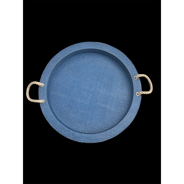 "Aegean" Nautical Grasscloth Covered Serving Tray in Indigo by Regina Andrew For Sale - Image 4 of 5