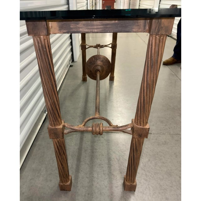 Brown 1950s Iron and Beveled Glass Brutalist Industrial Iron Console Sofa Table For Sale - Image 8 of 11