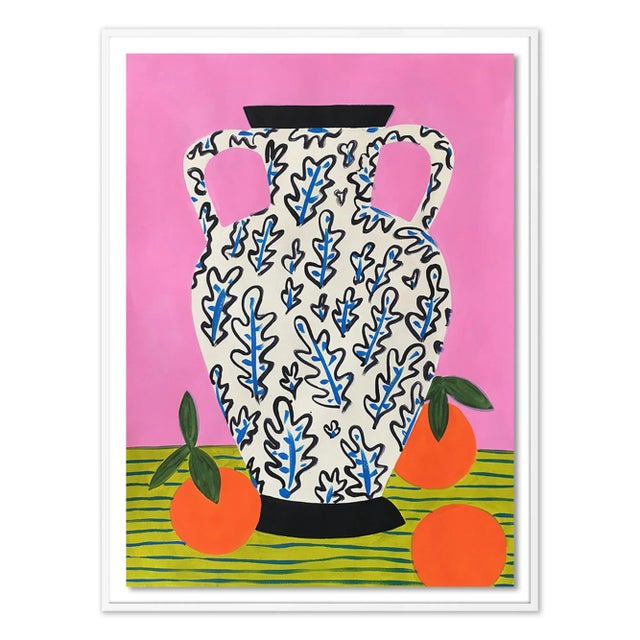 Contemporary Vase with Oranges by Jelly Chen in White Frame, Small Art Print For Sale - Image 3 of 3