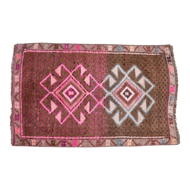 1960s Brown and Purple Color Natural Pastel Rug For Sale