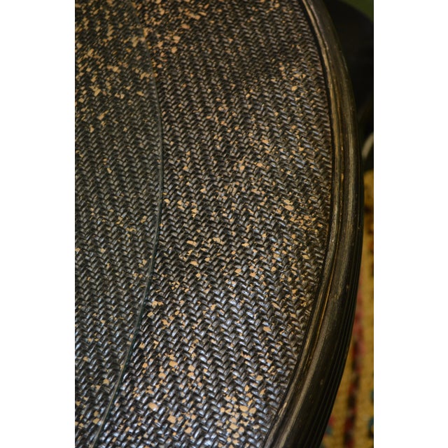 1960s Lexington Furniture Black Bamboo Round Pedestal Table with Glass Top & 2 Chairs Bistro and Patio Set of 3 For Sale - Image 9 of 13