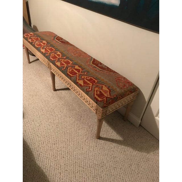Early 20th Century Turkish Kilim Bench With Ikat Wool Topping Excellent Condition For Sale - Image 4 of 4
