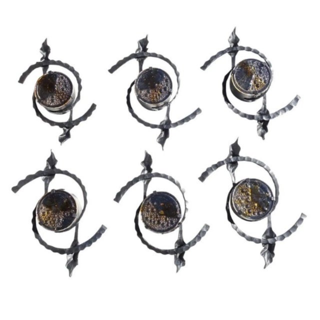 Brutalist Iron & Glass Wall Lamps, 1960s, Set of 6 For Sale - Image 9 of 9