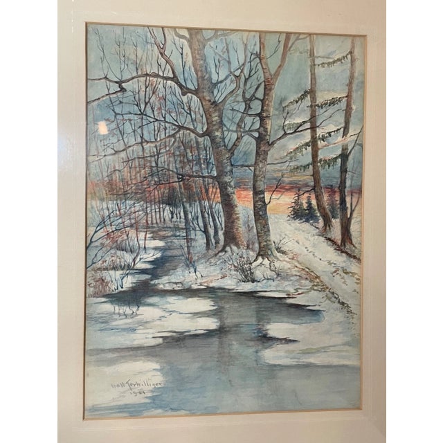 This antique Terwilliger painting is a true gem for any art collector. Created in 1921, it depicts a snowy serene winter...